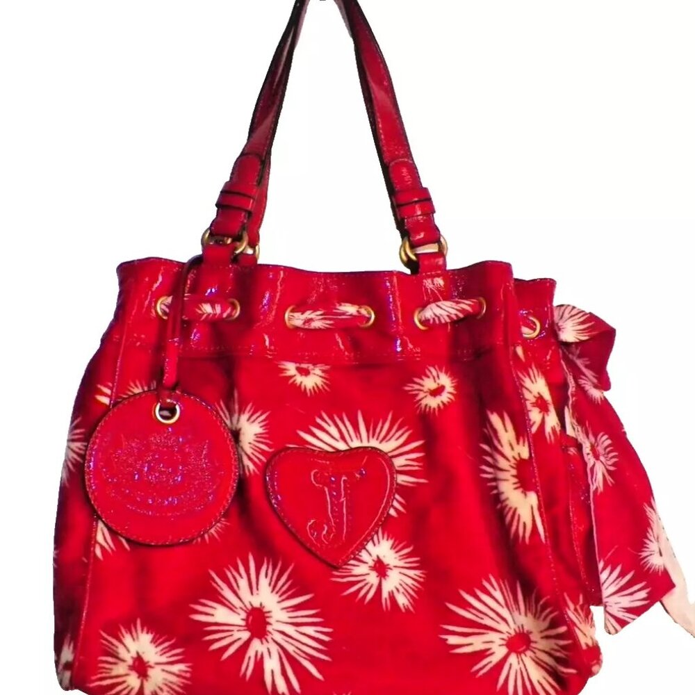Juicy Couture "Christmas" Red Poinsettia Velour Daydreamer Shoulder Bag Shopper